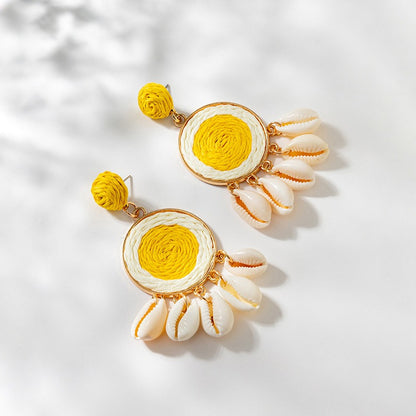 Beautiful Yellow Woven Lafite Earrings for Tourism and Vacation