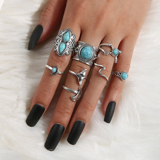 Fashion Diamond Set Turquoise Joint Ring