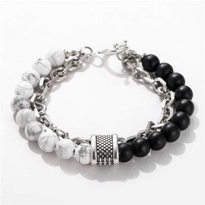 Fashion Punk Style Frosted Stone Chain Combination Geometric Men's Bracelet