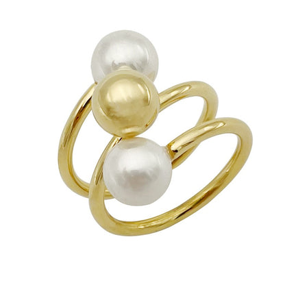 Stainless steel women's niche cold and personalized fashion retro pearl ring