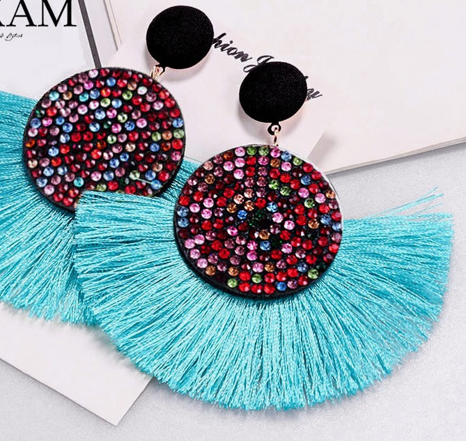 Exaggerated Round Diamond Tassel Earrings