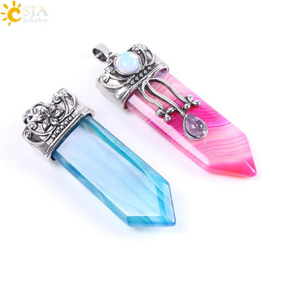 CSJA Vintage Large Natural Stone Sword-Shaped Pendant Jewelry