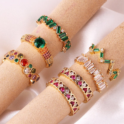 Coloful Rectangular Zircon Prayer Hand Rings