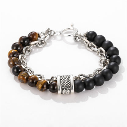 Fashion Punk Style Frosted Stone Chain Combination Geometric Men's Bracelet