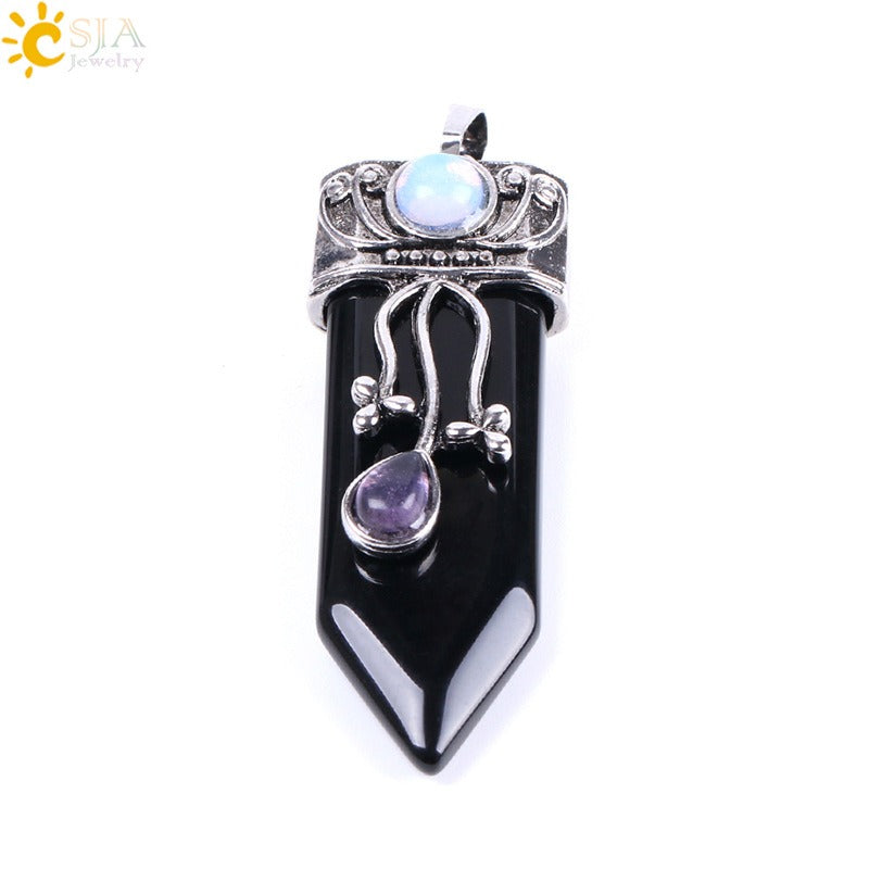 CSJA Vintage Large Natural Stone Sword-Shaped Pendant Jewelry