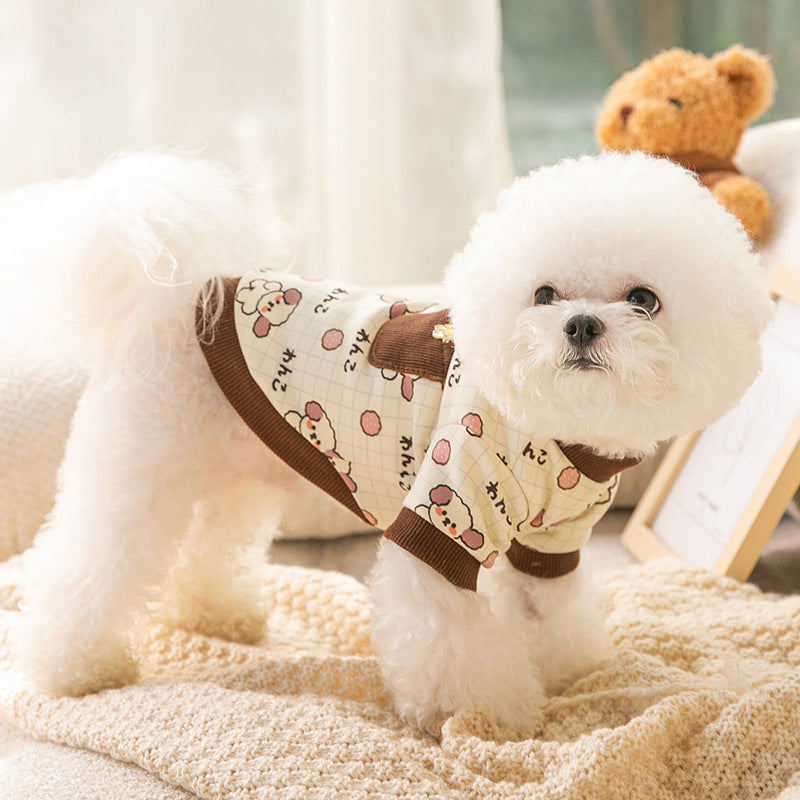 Small Dog Clothes Cute Full Print Fall And Winter Bottoming Shirt Cats Warm Sweatshirt Pet Small Dog Clothing