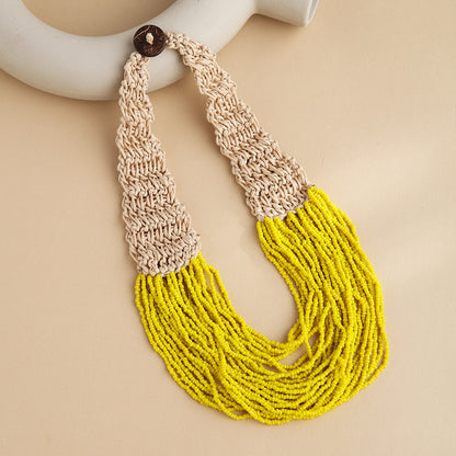 style exaggerated style hand woven 30 layer wax rope rice bead necklace