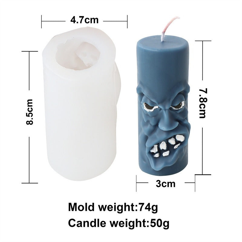 Silicone mold Halloween funny expression candle mold cylindrical happy and angry smiling face aromatherapy plaster model