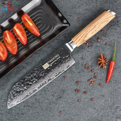 Wooden Damascus Kitchen Knife 7 Inch Japanese Slicing Knife Hammer Pattern Fish Fillet Knife Sharp Multi-purpose Knife