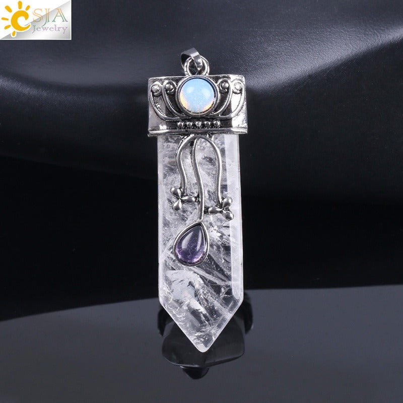 CSJA Vintage Large Natural Stone Sword-Shaped Pendant Jewelry