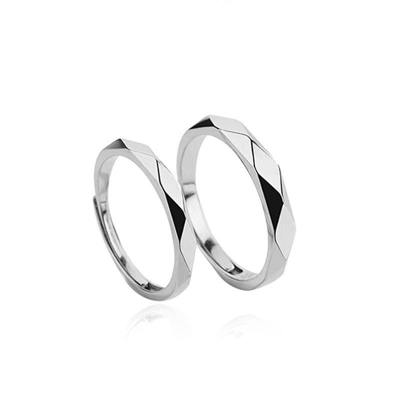 S925 Sterling Silver Dedication Couple Ring Pair Of Men And Women Simple Cut Face Ring Niche Design Sense Openings Can Be Adjusted