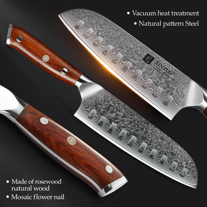 XINZUO 1/4PC Kitchen Knife Sets vg10 Core Damascus Steel Chef Santoku Utility Cleaver Knives Stainless Steel Slicing Meat Cutlery