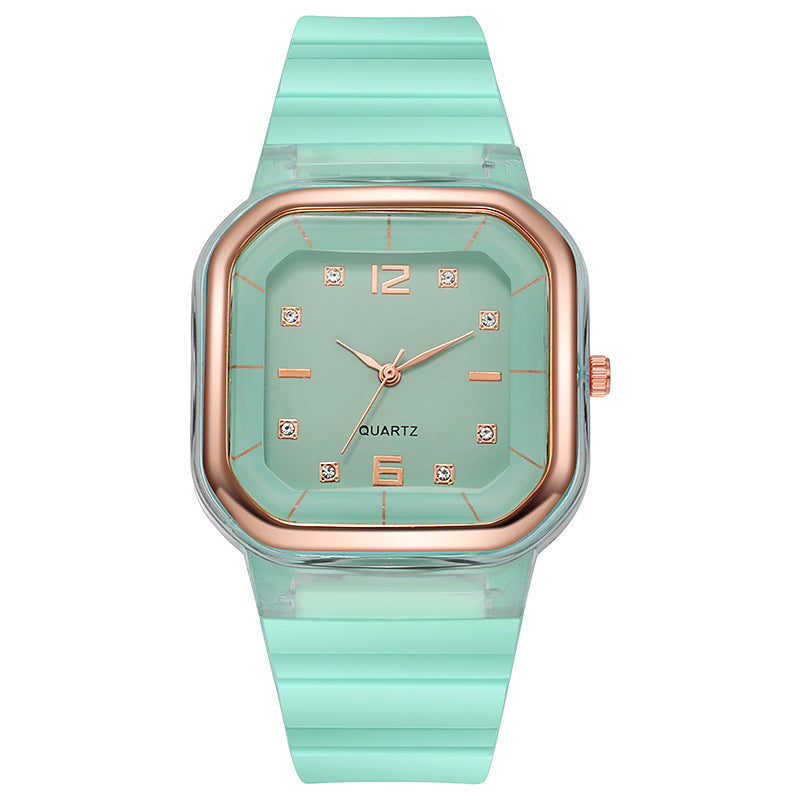 Student Style Children's Silicone Diamond Trend Fashion Square Women's Watch