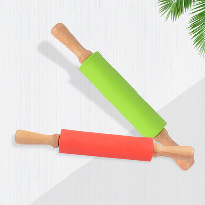 Wooden Handle Silicone Rolling Pin Rolling Pin Roller Flour Pin Small Medium And Large Household Baking Tools And Kitchenware