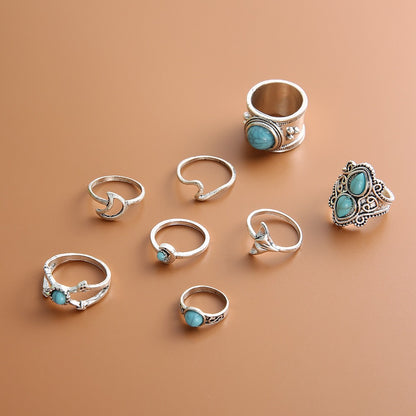 Fashion Diamond Set Turquoise Joint Ring