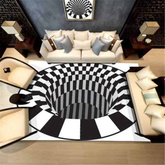 3D Vortex Carpet Black White Grid Bottomless Hole