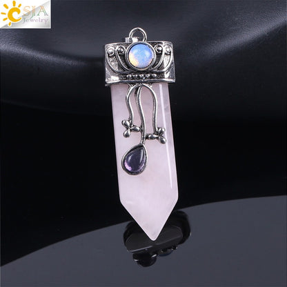 CSJA Vintage Large Natural Stone Sword-Shaped Pendant Jewelry