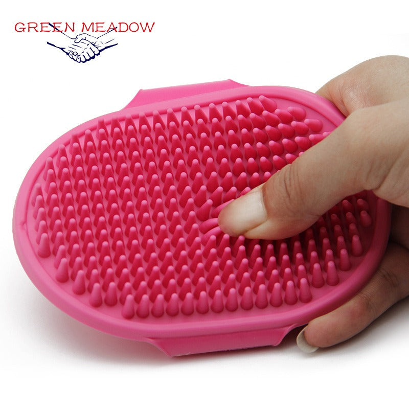 Silicone Pet Grooming Brush for Bathing Massage Brush Rubber Shampoo Comb with Adjustable Ring