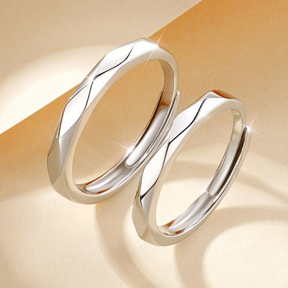 S925 Sterling Silver Dedication Couple Ring Pair Of Men And Women Simple Cut Face Ring Niche Design Sense Openings Can Be Adjusted