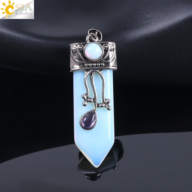 CSJA Vintage Large Natural Stone Sword-Shaped Pendant Jewelry