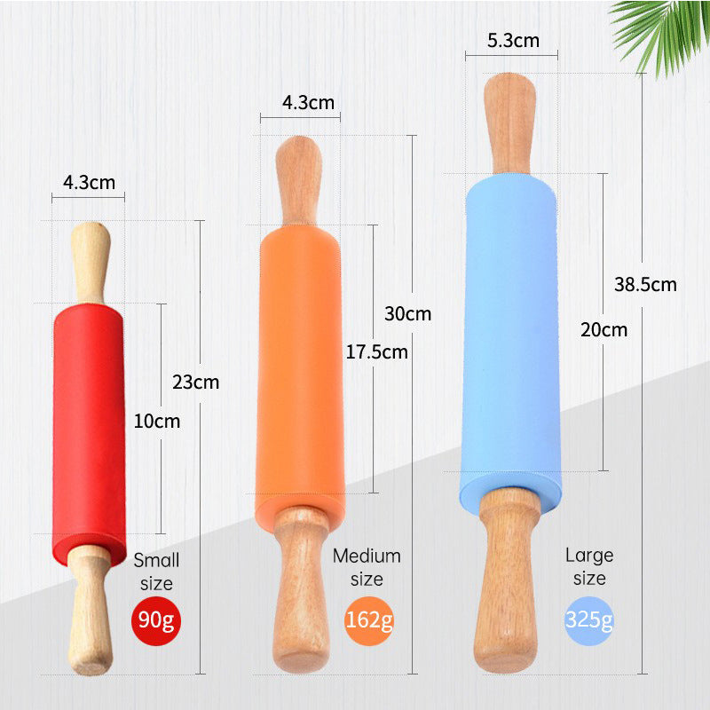 Wooden Handle Silicone Rolling Pin Rolling Pin Roller Flour Pin Small Medium And Large Household Baking Tools And Kitchenware