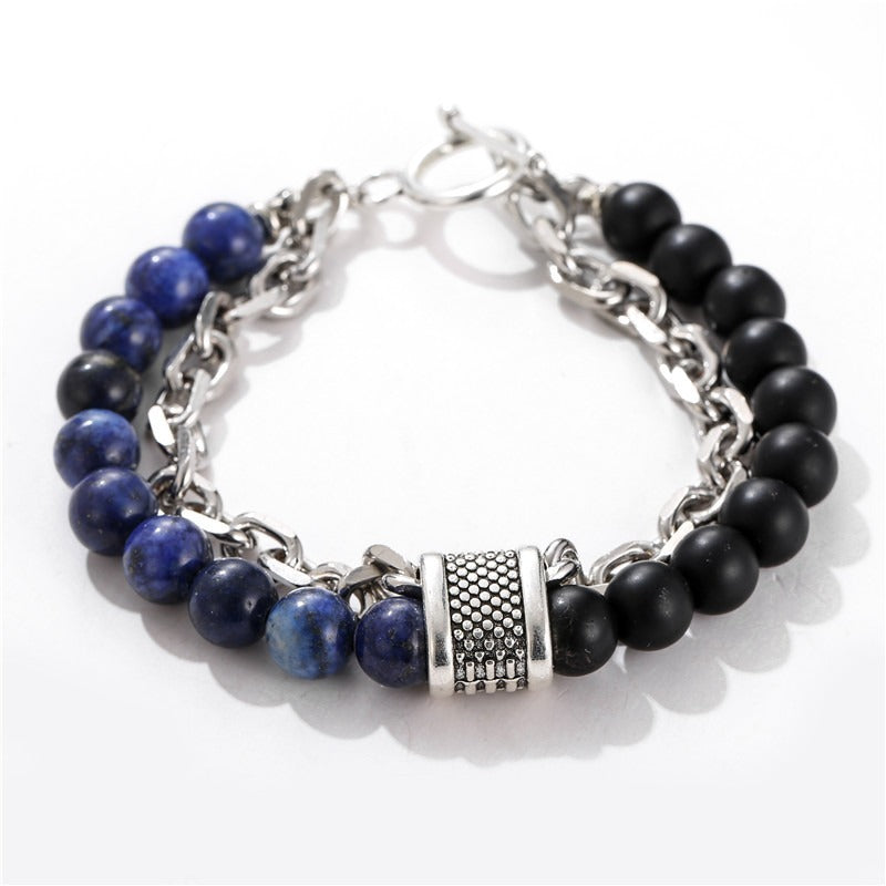 Fashion Punk Style Frosted Stone Chain Combination Geometric Men's Bracelet