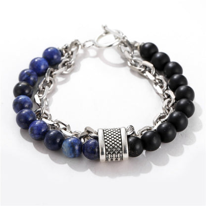 Fashion Punk Style Frosted Stone Chain Combination Geometric Men's Bracelet