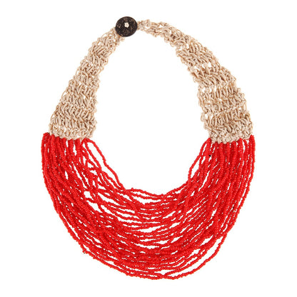 style exaggerated style hand woven 30 layer wax rope rice bead necklace