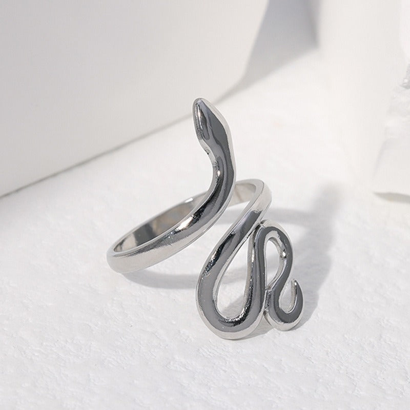 Stainless steel ring, female personality niche, snake shaped open ring, vintage and fashionable titanium steel ring