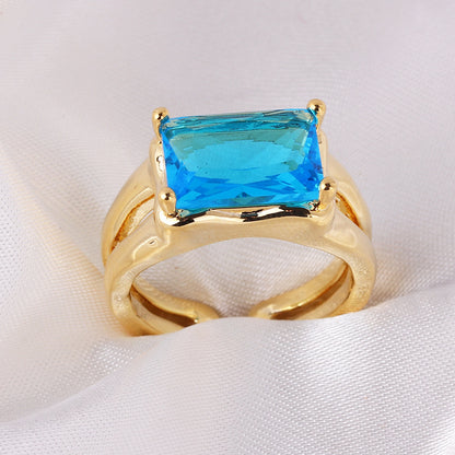 Coloful Rectangular Zircon Prayer Hand Rings