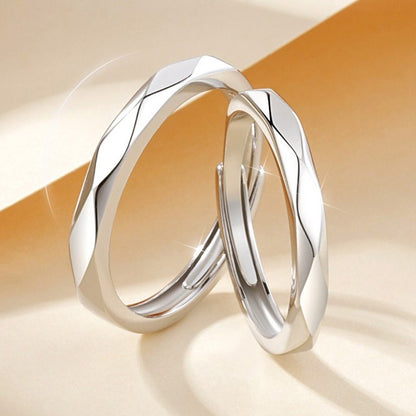 S925 Sterling Silver Dedication Couple Ring Pair Of Men And Women Simple Cut Face Ring Niche Design Sense Openings Can Be Adjusted