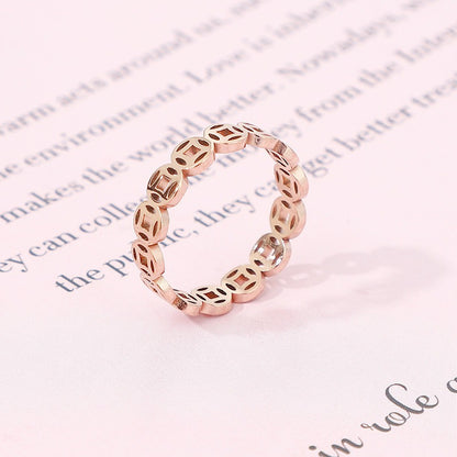 Vintage Titanium Steel Copper Coin Ring Stainless Steel Money Making Ring 18k Gold Index Finger Male And Female Tail Ring