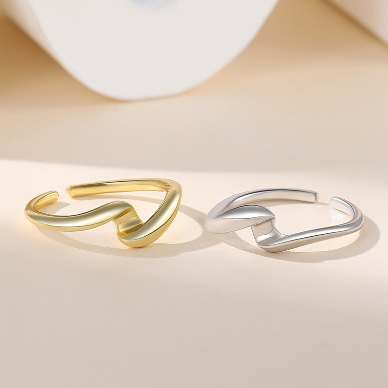 S925 Silver Ring Women's Irregular Water Ripple Open Combination Open Ring ins Simple Style Jewelry