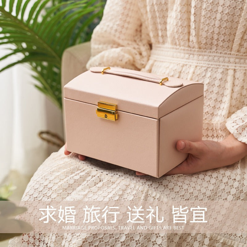 Three Layer Leather Drawer Jewelry Box Light Luxury Earrings Jewelry Storage Box Stud Earrings With Lock Jewelry Box