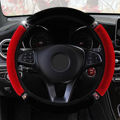 Universal 37-38cm Diameter Soft Plush Rhinestone Car Steering Wheel Cover Interior Accessories Steering-Cover Car-styling