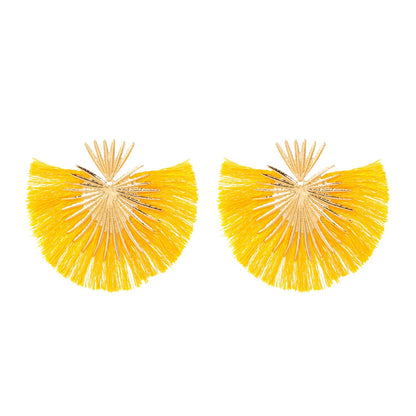 Retro temperament heart shaped earrings female personality simple fan-shaped exaggerated tassel geometric stud earrings