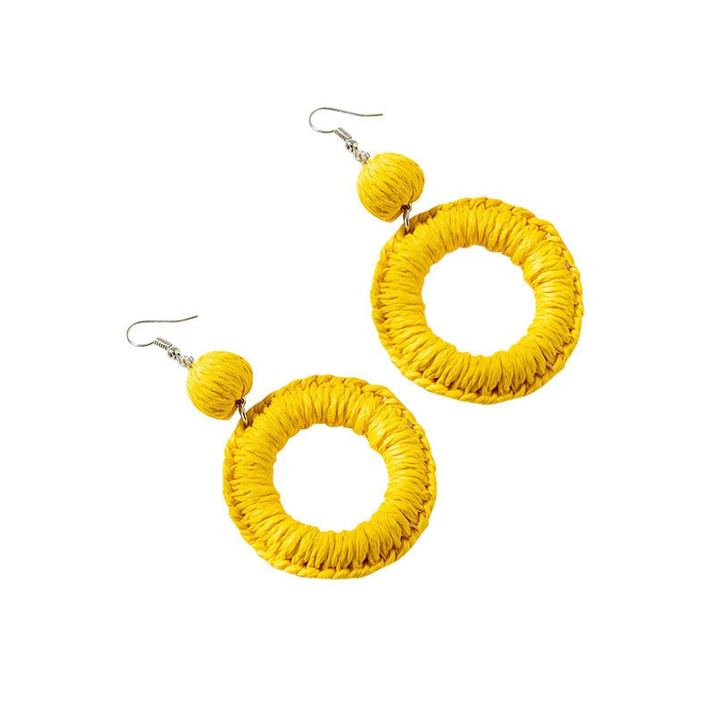 Beautiful Yellow Woven Lafite Earrings for Tourism and Vacation