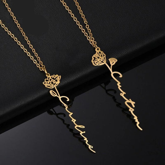 12 Kinds Of Flowers Name Necklace Ins Style Elegant Ladies Rose English Letters Clavicle Chain