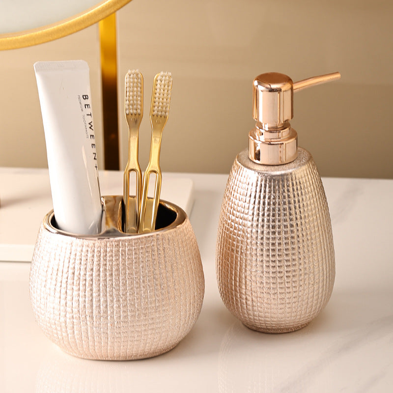 Rose Gold Ceramic Tooth Brushing And Washing Set 4 Pieces