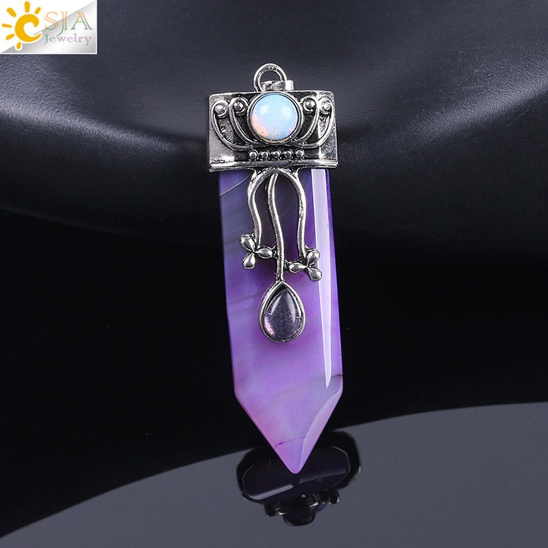 CSJA Vintage Large Natural Stone Sword-Shaped Pendant Jewelry