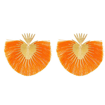 Retro temperament heart shaped earrings female personality simple fan-shaped exaggerated tassel geometric stud earrings