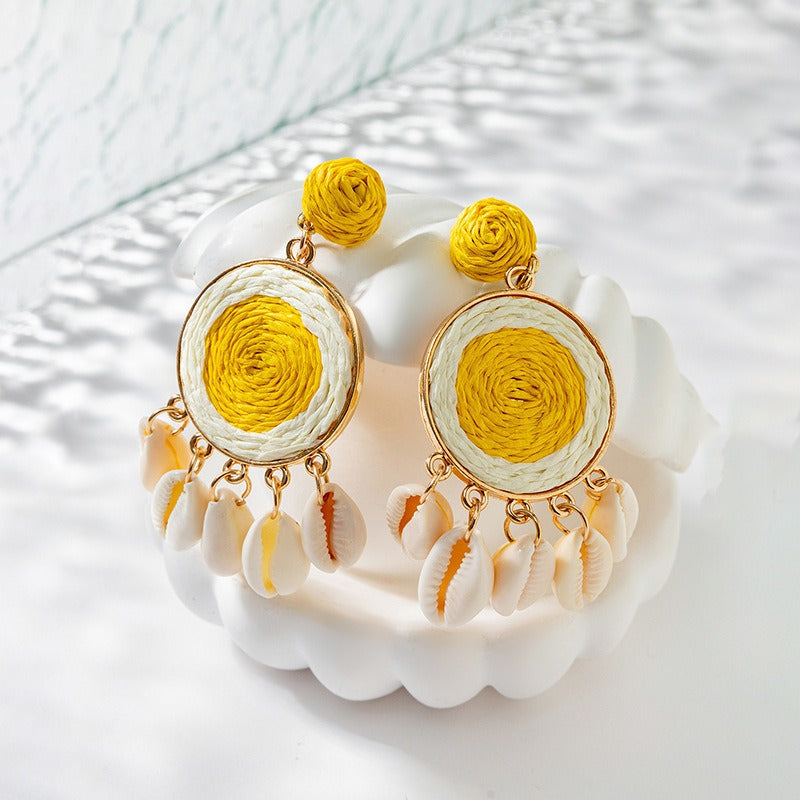 Beautiful Yellow Woven Lafite Earrings for Tourism and Vacation