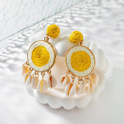 Beautiful Yellow Woven Lafite Earrings for Tourism and Vacation