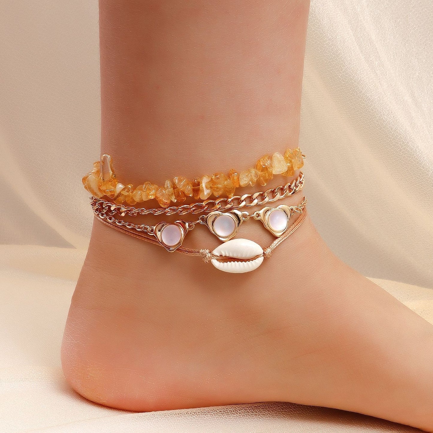 Beach anklet set personalized gravel foot decoration