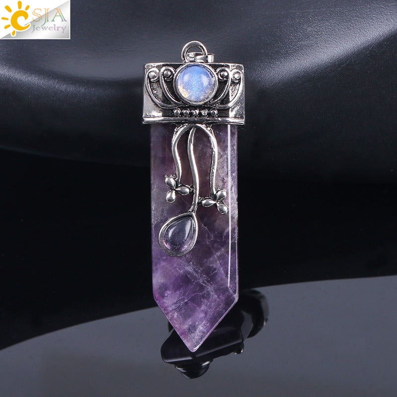 CSJA Vintage Large Natural Stone Sword-Shaped Pendant Jewelry