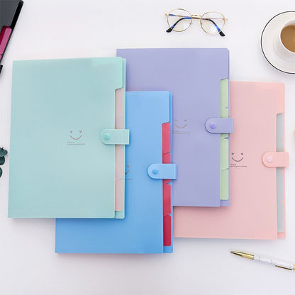 Student Multi-Layer Folder Smiley Face A4 Organ Bag File Pocket Insert Data Book Test Paper Folder 5 Compartments