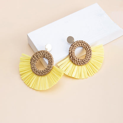 Beautiful Yellow Woven Lafite Earrings for Tourism and Vacation