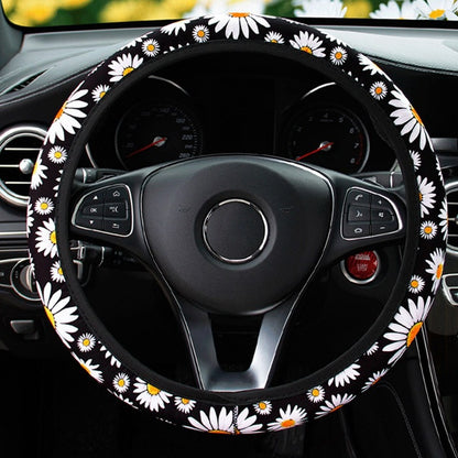 Cute Daisy Flower Car Interior Decoration Knitted Steering Wheel Cover