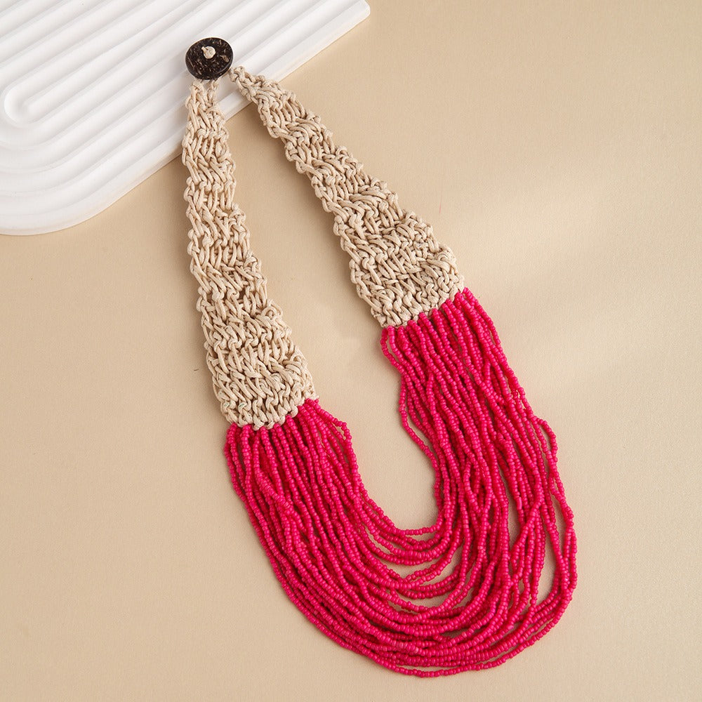 style exaggerated style hand woven 30 layer wax rope rice bead necklace