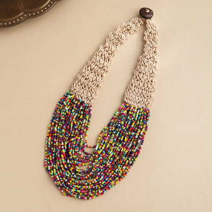 style exaggerated style hand woven 30 layer wax rope rice bead necklace